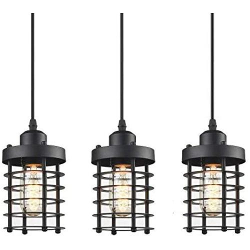 CMNNQ Mini Pendant Light, Metal Cage Shade Hanging Light Fixture, Adjustable Vintage Edison Farmhouse Lamp for Kitchen Island Dining Room Entryway Foyer Table Hallway, 3-Pack (Black)