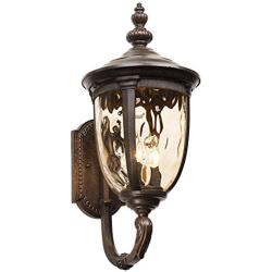 Bellagio Outdoor Wall Light Fixture Bronze 21'' Hammered Glass Sconce for House Deck Patio - John Timberland