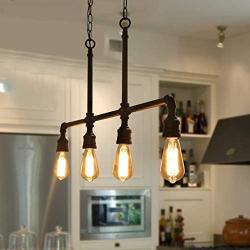 LOG BARN Pendant Lighting for Kitchen Island, 4-Light Farmhouse Industrial Lighting in Black Metal, 44'' Linear Dining Room Lighting Fixtures Hanging