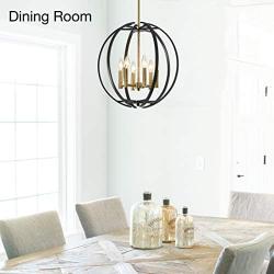 FLSNT 6-Light Chandelier,Rustic Vintage Chandelier Lighting Fixtures with Black Metal Cage for Foyer,Dining Room,Living Room,Kitchen Island,Adjustable Height(No Bulb)