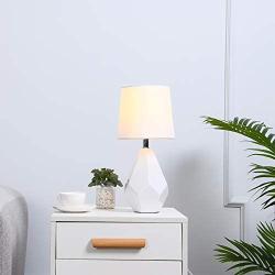 White Ceramic Small Table Lamp - Modern Bedside Desk Lamps for Living Room Bedroom Study