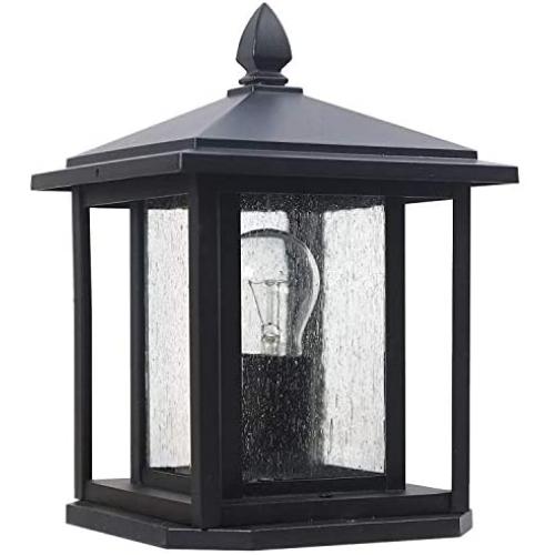 SkyTalent Outdoor Post Light Fixture, Ancient House Outdoor Column Light, Patio Outdoor Pillar Light in Matte Black Finish with Clear Bubble Glass, 7.5“ W x 9.2” H, 0288-PF-B