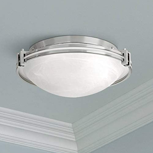 Deco Modern Ceiling Light Flush Mount Fixture Brushed Nickel 16 3/4'' Wide Marbleized Glass Bowl for Bedroom Kitchen Living Room Hallway Bathroom - Possini Euro Design