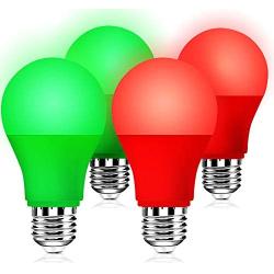 Red and Green Light Bulbs A19 4PK, 9W 60 Watt Equivalent, Colored Light Bulbs E26 Base, Red Green Light Bulb Outdoor Decorative, Christmas Light Bulbs for Christmas, Porch, Home Lighting