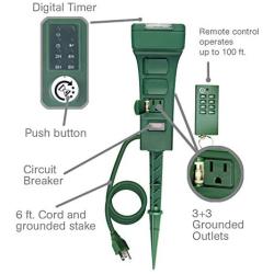 ECOPlugs Outdoor Light Timer Remote Control, Christmas Light Timer Switch Outlet, Automatic Light Switch Timer Outlet (Stake Timer B with Remote)