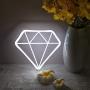 Divatla Unique Diamond White Neon Sign with 3D Art for Wall Decor, Upgrade White Neon Signs for Bedroom Decor, USB Cool Light Neon Sign for Wall décor, Light Dimmable Neon Sign.