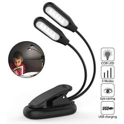 LED Book Light, Acsin USB Rechargeable Portable 3 Modes with Dual 10LED Reading Lights, Eye Care Warm & White Easy Clip on Reading Lamp for Reading in Bed Table Kids Travel