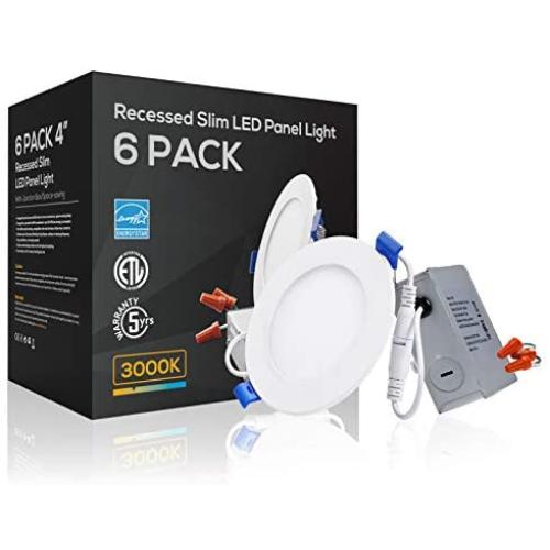 TORCHSTAR 4 Inch 10W Dimmable Slim LED Downlight with J-Box, 80W Eqv. Recessed Ceiling Light, 650lm, ETL & Energy Star Low Profile Light, 3000K Warm White, Pack of 6