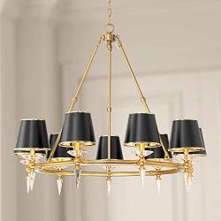 Manhattan Burnished Brass Large Wagon Wheel Chandelier 37 1/2'' Wide Modern Glass Spike Black Shades 6-Light Fixture for Dining Room House Foyer Kitchen Island Entryway Bedroom - Possini Euro Design