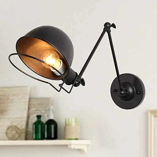 LALUZ Swing Arm Wall Sconce Lighting Industrial Black Plug-in & Hardwire Adjustable Lamp for Bedroom and Reading LALUZ Swing Arm Wall Sconce Lighting Industrial Black Plug-in & Hardwire Adjustable Lamp for Bedroom and Reading