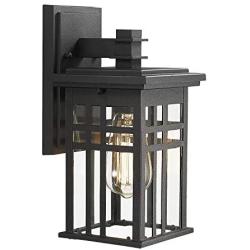 Zeyu 1-Light Exterior Wall Mount Light Fixtures, Outdoor Wall Sconce Lantern in Black Finish with Clear Glass Shade, 20068B1