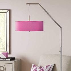 Modern Arc Floor Lamp Brushed Nickel Pink Orchid Textured Faux Silk Drum Shade for Living Room Reading Bedroom Office - Possini Euro Design