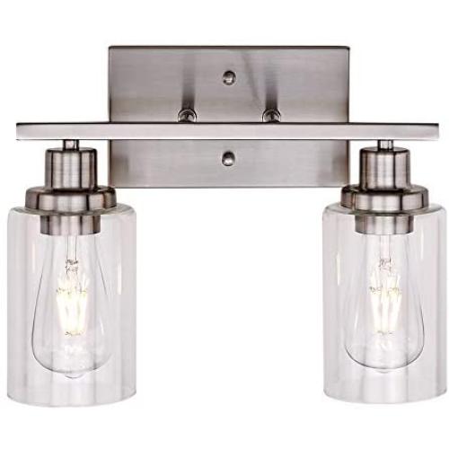 Banato Lighting 2-Light Modern Vanity Lights Sconces Bathroom Lighting Fixtures Wall Lamp Brushed Nickel Indoor Wall Light Fixture with Clear Glass Shade for Porch Stairway Kitchen Bar