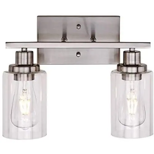 Banato Lighting 2-Light Modern Vanity Lights Sconces Bathroom Lighting Fixtures Wall Lamp Brushed Nickel Indoor Wall Light Fixture with Clear Glass Shade for Porch Stairway Kitchen Bar