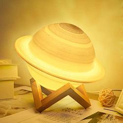 UooEA Saturn Lamp, 16 Colors LED 3D Print Decor Star Lamp, USB Rechargeable Remote & Touch Control, with Wood Stand & Hanging Net, Nursery Night Light for Kids Baby Friend Lover Birthday Room Decor