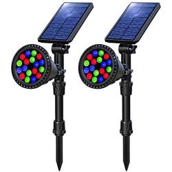 OSORD Solar Lights Outdoor, Waterproof 18 LED Multicolor Solar Landscape Spotlights Garden Decorative Lighting Color Adjustable Auto Changing Solar Landscape Lights for Pathway Yard Patio Lawn 2 Pack