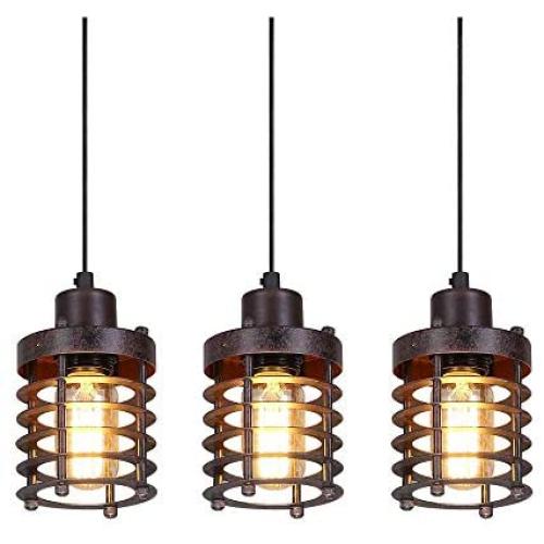 CMNNQ Mini Pendant Light, Metal Cage Shade Hanging Light Fixture, Adjustable Vintage Edison Farmhouse Lamp for Kitchen Island Dining Room Entryway Foyer Table Hallway, 3-Pack (Bronze)