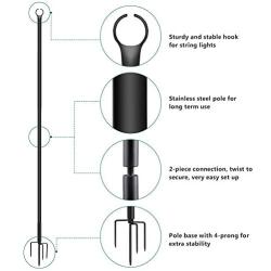 AceLite Outdoor String Light Pole, 9FT Heavy Duty 4 Prong Frok Stand Pole, Twist Cnnection Design for LED Hanging Solar Bulbs, Garden Patio Wedding Café Decortion - 2Pack