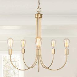 GEPOW Gold Chandeliers, Modern 5 Light Fixture for Dining Room