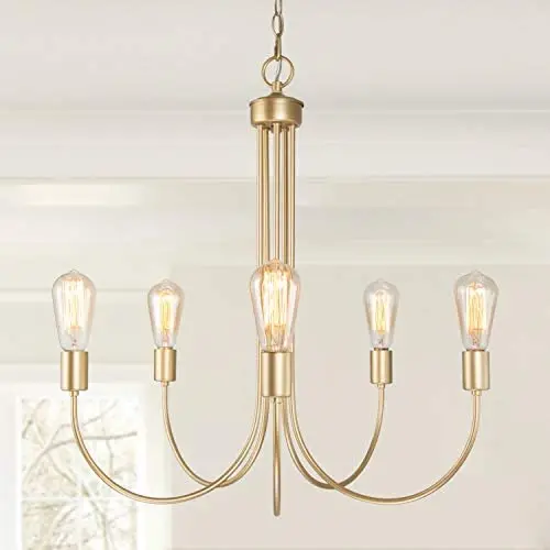 GEPOW Gold Chandeliers, Modern 5 Light Fixture for Dining Room GEPOW Gold Chandeliers, Modern 5 Light Fixture for Dining Room