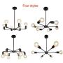 BAODEN 6 Lights Fixture Modern Matte Black Sputnik Chandelier Mid Century Pendant Light Industrial Semi Flush Mount Hanging Lamps for Dining Bedroom Kitchen Lighting