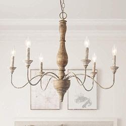 LNC French Country Chandeliers Wood 6 Lights Rust Arms for Dining, Bedroom, Living Room and Bathroom, Brown