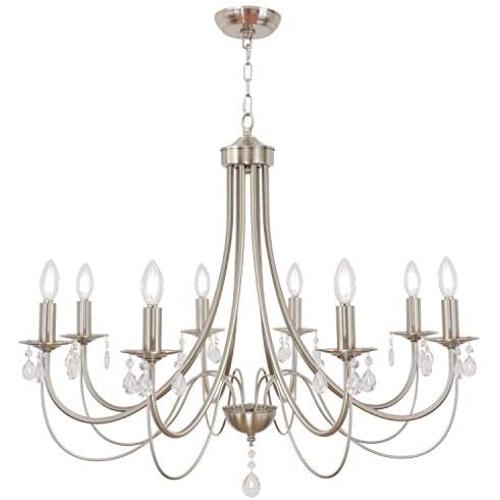 Lucidce 8 Lights Luxury Crystal Farmhouse Chandelier Lighting Contemporary Pendant Lights Fixture Brushed Nickel Island Ceiling Light for Dinning Room Bed Kitchen Room