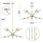 Wellmet Gold Sputnik Chandelier 10-Light, Modern Contemporary Hanging Light Fixture Pendant Ceiling Lighting for Kitchen Dining Room Living Room Foyer, Brushed Brass