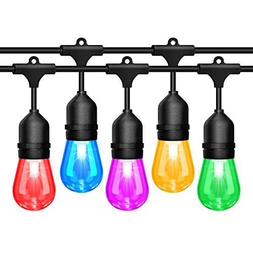 2-Pack 48FT LED Color Changing Outdoor String Lights, RGB Waterproof Patio Lights, Hanging Lights with Edison Bulb, Backyard Lights with Remote, Outside Lights for Party, Pergola, Café, Bistro, Deck