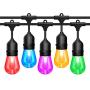 2-Pack 48FT LED Color Changing Outdoor String Lights, RGB Waterproof Patio Lights, Hanging Lights with Edison Bulb, Backyard Lights with Remote, Outside Lights for Party, Pergola, Café, Bistro, Deck