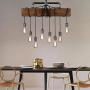Industrial Rustic Wood Beam Linear Island Pendant Light 8-Light Chandelier Lighting Hanging Ceiling Fixture