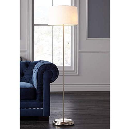 Simplicity Modern Floor Lamp Brushed Nickel Off White Tapered Drum Shade for Living Room Reading Bedroom Office - Possini Euro Design