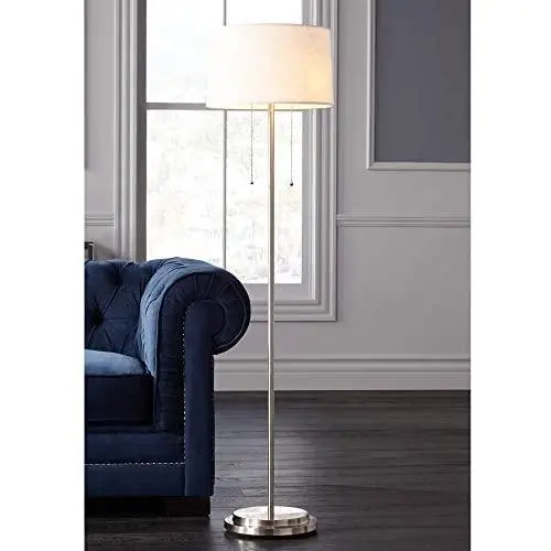 Simplicity Modern Floor Lamp Brushed Nickel Off White Tapered Drum Shade for Living Room Reading Bedroom Office - Possini Euro Design