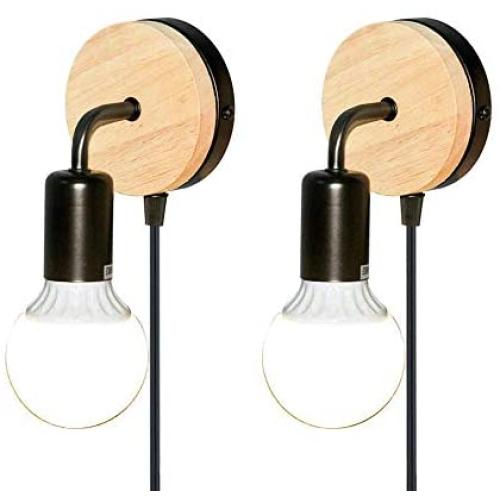 JS-Hardware Wall Lamp, Wall Lamp with Plug in Cord, Plug in Wall Sconce, On/Off Switch Wall Sconces, Modern Sconces Wall Lighting Perfect for Bedroom Reading Room Black