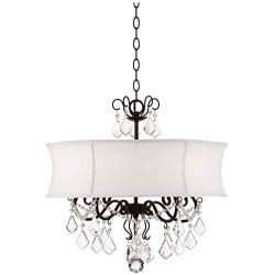 Zula Dark Bronze Crystal Pendant Chandelier 22'' Wide White Fabric Shade 5-Light Fixture for Dining Room House Foyer Kitchen Island Entryway Bedroom Living Room - Vienna Full Spectrum