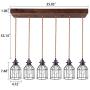 Wellmet Wood Chandelier Flush Mount 6 Lights, Rustic Hanging Dining Room Multi Pendand Light with Metal Bulb Guard Lamp Cage, Farmhouse Ceiling Lighting Fixture for Kitchen Island, Living Room, Bar