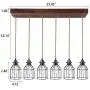 Wellmet Wood Chandelier Flush Mount 6 Lights, Rustic Hanging Dining Room Multi Pendand Light with Metal Bulb Guard Lamp Cage, Farmhouse Ceiling Lighting Fixture for Kitchen Island, Living Room, Bar