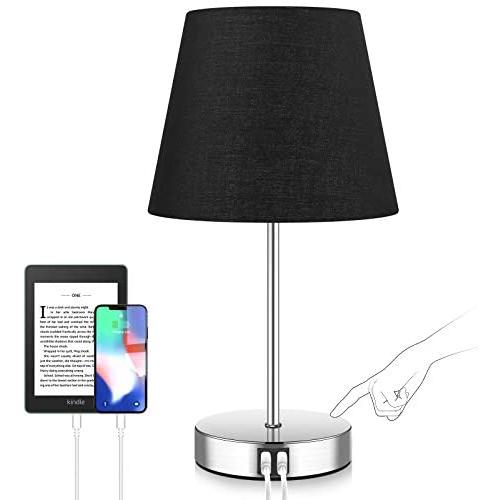 Black 3-Way Dimmable Table Lamp with 2 USB Ports, 60W Equvi 5000K Daylight Edison A19 Bulb Included, Bedside Nightstand Desk Lamp with 1 AC Outlet, Perfect Décor for Bedroom, Living Room, Study Room