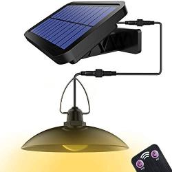 Solar Pendant Lights, Solar Lights Outdoor Indoor Led Shed Light with Remote Control, IP65 Waterproof Hanging Solar Lamp for Backyard Garden Patio Decor