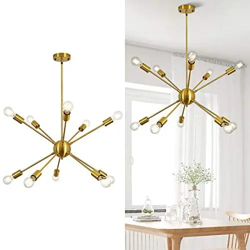 Brushed Gold Sputnik Chandelier Lighting 10 Light,Mid Century Modern Pendant Light Fixtures for Dining Room,Kichen,Living Room Brushed Gold Sputnik Chandelier Lighting 10 Light,Mid Century Modern Pendant Light Fixtures for Dining Room,Kichen,Living Room