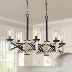 McBride Black White Wash Wood Linear Pendant Chandelier 39 1/2'' Wide Rustic Farmhouse LED 6-Light Fixture for Kitchen Island Dining Room - Franklin Iron Works
