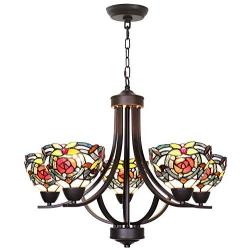 VINLUZ 5 Light Tiffany Chandeliers Lighting Victorian Antique 7-inch Stained Glass Shaded, Oil Rubbed Bronze Pendant Lights Traditional Ceiling Light Fixtures Hanging for Dining Room Bedroom