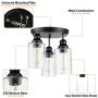 3-Light Industrial Semi Flush Mount Ceiling Light, Vintage Light Fixture with Clear Seeded Glass Shade, Ceiling Lighting for Kitchen, Dining Room, Bedroom, and Entrance Way, Bulb Not Included