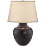 Brighton Rustic Table Lamp Hammered Bronze Metal Pot Beige Linen Drum Shade for Living Room Family Bedroom Nightstand - Barnes and Ivy