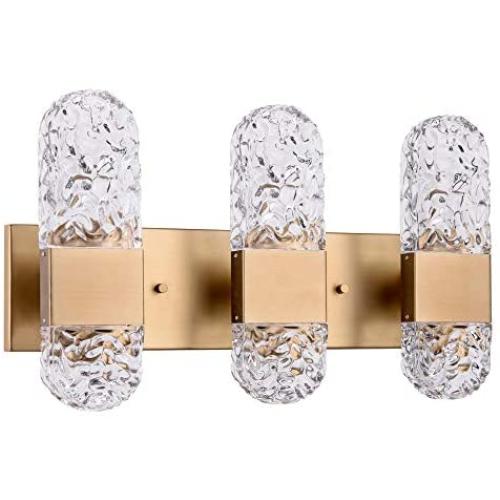 Linour Wall Sconce Lighting Crystal Bathroom Vanity Light Fixtures LED 3 Lights Polished Chrome Finish Modern Glass Wall Lamps for Living Room Hallway Bedroom