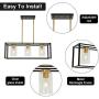 VINLUZ Industrial Chandeliers 3 Light with Clear Glass Shade Brushed Brass and Black Modern Farmhouse Dining Room Lighting Fixtures Hanging, Kitchen Island Linear Pendant Lights Ceiling