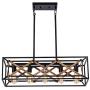 XIPUDA Kitchen Island Pendant Light Fixture Farmhouse Chandeliers Lighting, Pool Table Linear Lights, Wood Metal Frame Hanging Light for Dinning Room (5-Light)