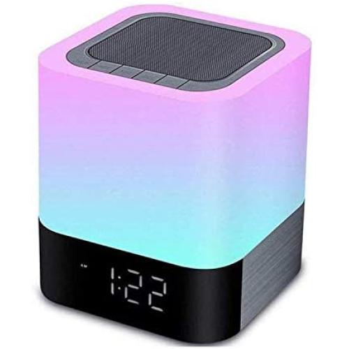 Homcasito Night Light Bluetooth Speaker, Bedside Lamps Touch Sensor Dimmable Warm White Light Color Changing Alarm Clock Best for Kids, Bedroom, Camping