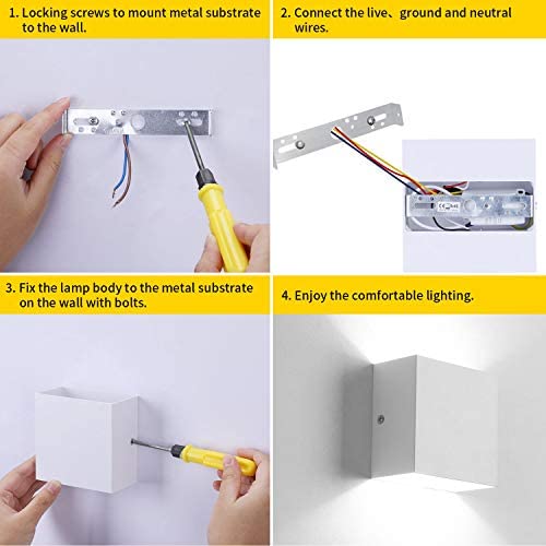 2 Pack Modern Wall Sconce 10W, Lightess White Up Down Wall Mount Lights Metal Mini LED Wall Lamp for Living Room Bedroom Hallway Decor, Cool White, O1182TP