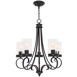 Lucidce Contemporary Chandelier 5 Light Black Pendant Lighting Farmhouse Ceiling Dining Room Lighting Fixtures Hanging for Living Room Bed Room